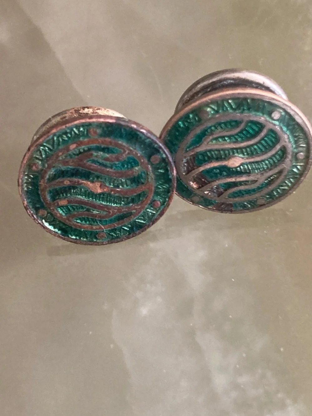 Antique Snap Link Green Enamel Single Cufflink Stud Early Art Deco Pre1923 Style